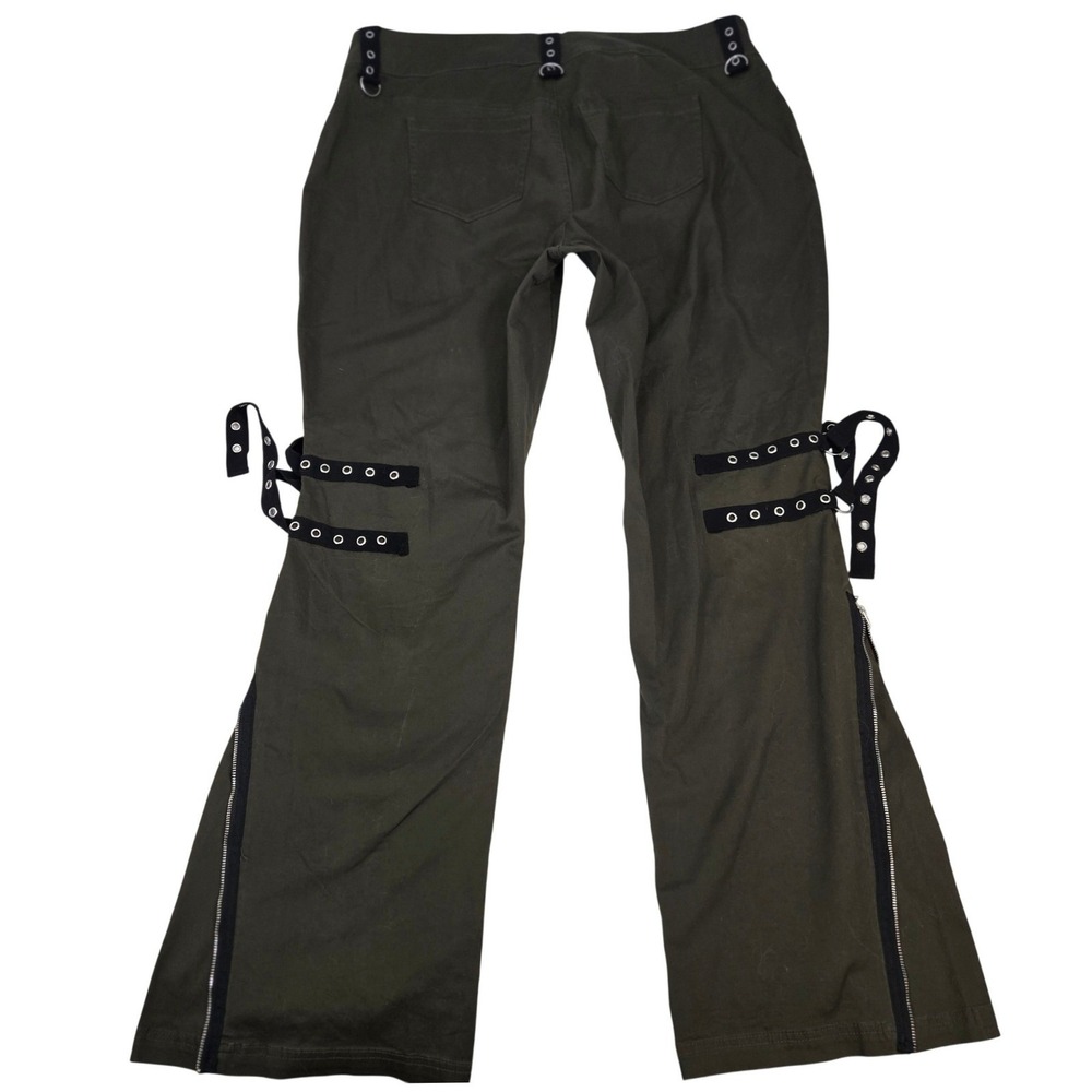 Hot Topic Mall Goth Olive Green Zipper Flare Strap Pants Plus Size 20 Alt Punk - Picture 2 of 14